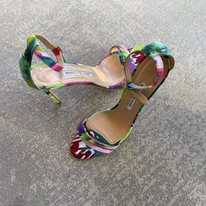 Manolo Blahnik Canvas Printed Strappy Heels size 39.5